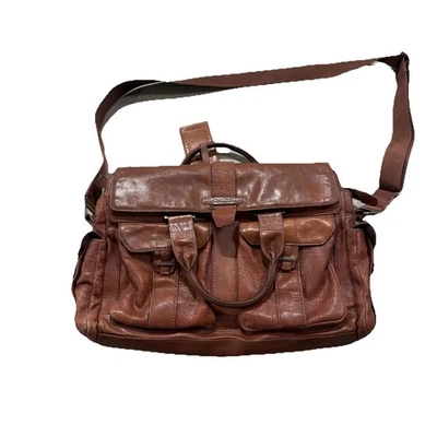 Piquadro Hombre Cuero Bolso Mensajero Maletín Forrado Cuero Marrón Cartera Foto 1 de 4