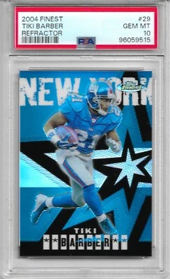 2004 FINEST REFRACTOR #29 TIKI BARBER PSA 10 GEM MINT /199 POP 2 NEW YORK GIANTS - Image 1 of 2