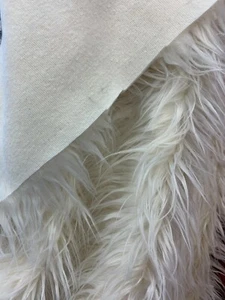 Fake FAUX FUR FABRIC By The Yard- Ivory - Fake Fur Mongolian Long Pile - Picture 1 of 4