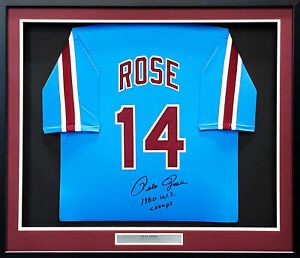 Phillies Pete Rose Autographed Framed Blue Jersey 1980 WS Champs PR 203476