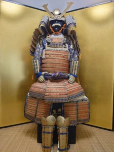 Life-Size Japanese Samurai Armor Yoroi Set Red Odoshi with Box Stand Iron Japan - Picture 1 of 20