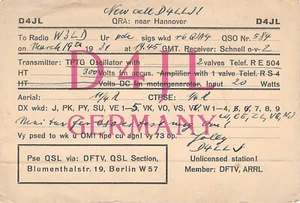 1945 QSL QSO Card CB HAM Radio PostCard Blumenthalstr Berlin W 57 D4JL Hannover - Picture 1 of 2