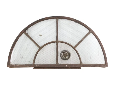 Arched Chicken Wire Glass Cast Iron Door Transom Window Cover