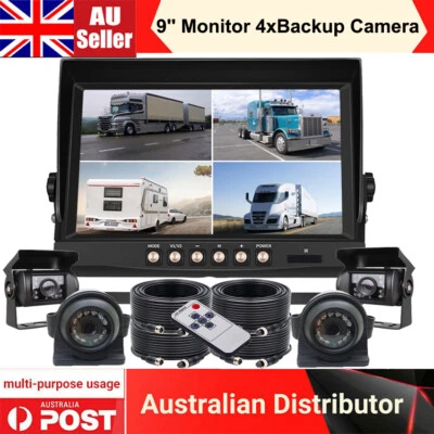 9" Quad Monitor 12-36v 4x 4PIN CCD Side View Reversing Camera For Truck Tractor - Image 1 of 4