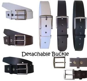 NUEVO Cinturones de cuero anchos con hebilla grande, gruesos y desmontables - negro blanco marrón - Imagen 1 de 6