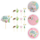  13 Pcs Cake Insert Wood Mermaid Brithday Toppers Party Favors Supplies