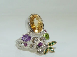 GENUINE 5.21cts! Citrine, Amethyst, Peridot & Rhodolite Ring Sterling Silver 925 - Picture 1 of 7