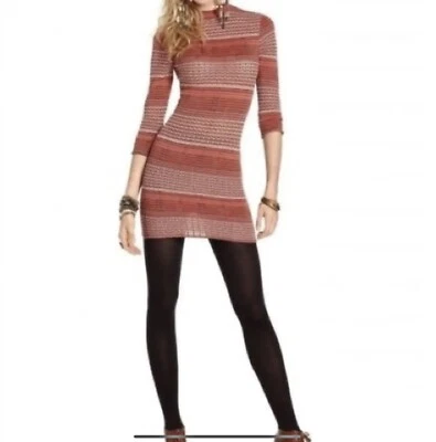 Free People BodyCon Knit Orange Loose Knit Retro Sweater Sz S Dress￼ - Image 1 of 4