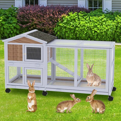 DKELI Rabbit Hutch Indoor & Outdoor Large Rabbit Cage Guinea Pig Cage w/ Wheels &Tray