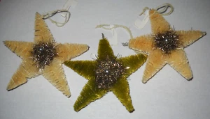 Sisal Bottlebrush Christmas STAR ORNAMENTS Set of 3 2 White, 1 Green NEW - Picture 1 of 4