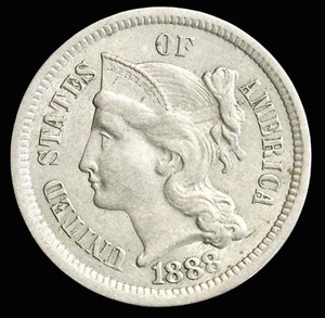 UNITED STATES 3 CENTS 1888 NICKEL PHILADELPHIA - Picture 1 of 2