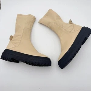 Zara Womens EU 40/ US 9.5 Platform Chelsea Combat Boots Ivory Cream Pull On - Picture 1 of 9