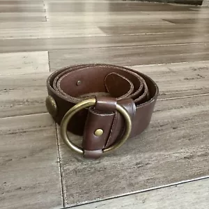 Lauren Ralph Lauren Women’s XL Leather Belt Brown Slide Buckle Logo Studded - Picture 1 of 11