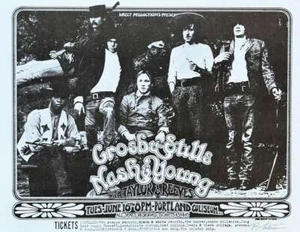 Crosby Stills Nash and Young Concierto Handbill Portland 1970 firmado Randy Tuten - Imagen 1 de 2