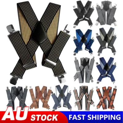 Men's 50mm Wide Suspenders Heavy Duty Elastic Leather Clip On Braces Trouser AU - image 1 of 4