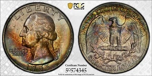 1955 P Washington SILVER Quarter PCGS MS 66 Toned Toner Coin Us Coin - Picture 1 of 1