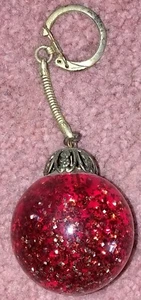 RARE Vintage Large Round Resin Red Sparkly Ball Keychain 1½" Round - Picture 1 of 4