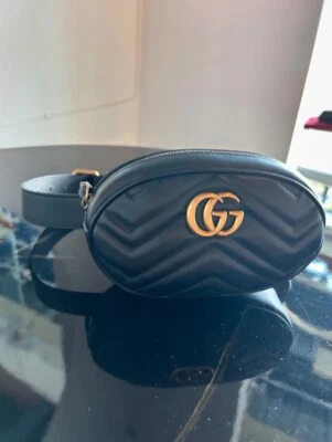 GUCCI Marmont Black Chevron Leather GG Marmont Belt Bag - Image 1 of 4