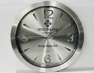 PATEK PHILIPPE Wall Clock Promotional Product Dealer Showroom Silver Quartz 16”