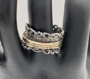 Vtg Sterling Silver Open Work Gold Spinner Fidget Ring Size 9.5 Israel PZ 925 - Bild 1 von 8