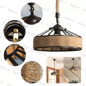 Vintage Ceiling Pendant Lights Industrial Loft Hemp Rope Iron Hanging Retro Lamp - Picture 1 of 14