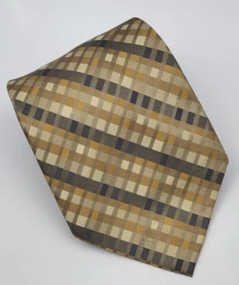 Corbata de seda Van Heusen dorada gris naranja cuadros geométricos para hombre 57,5 x 3,75 Foto 1 de 4