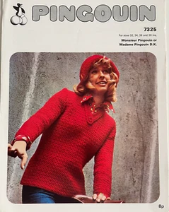 Damen Struktur V Ausschnitt Pullover + Mütze HÄKELMUSTER Langarm Pingouin 7325 - Bild 1 von 9