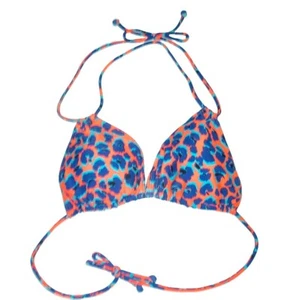 Ladies Size 14 Bikini Top M&S Orange Animal Print Strappy Removable Padding - Picture 1 of 6