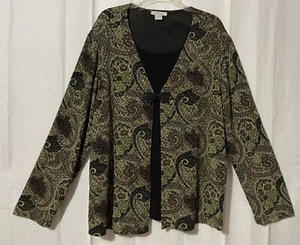 Dressbarn Sz 18/20 Olive Green Black Paisley Layered Look Classy Career Top - Picture 1 of 18
