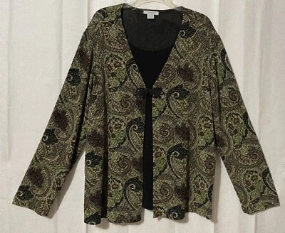 Top Dressbarn Talla 18/20 Verde Oliva Negro Paisley Look En Capas Elegante Carrera Foto 1 de 4
