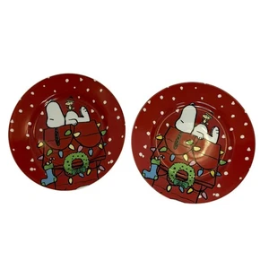 Juego de 2 platos de postre de Navidad Peanuts Snoopy Woodstock de Gibson - Imagen 1 de 4