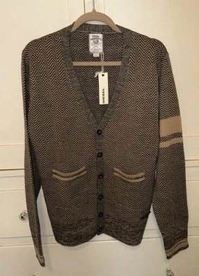 Diesel Tricot & Co Cardigan Ivy League School Jacket Men’s L Chevron Knit Pocket - Image 1 of 3