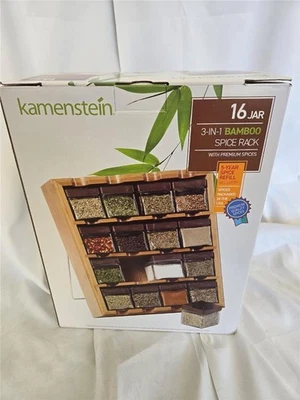 == Kamenstein Spice Rack 16 Jar 3 In 1 With Premium Quality Spices Bamboo Glass - Image 1 of 4