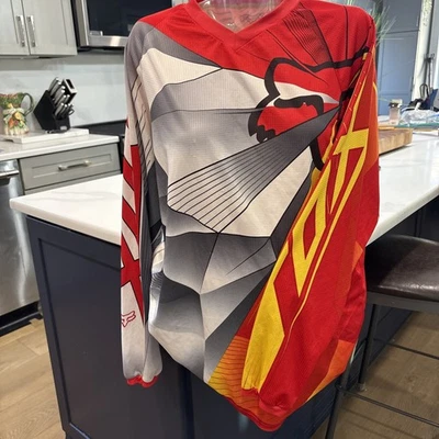 Vtg 90’s Fox Racing Shirt Size XL Large Logo Red Gray Yellow V Neck EUC - Image 1 of 4