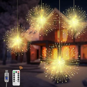 Luci Fata di Natale, Confezione da 4 Luci Fuochi d'Artificio USB da Appendere 480pz Led 8 Modalità,Gl - Foto 1 di 7