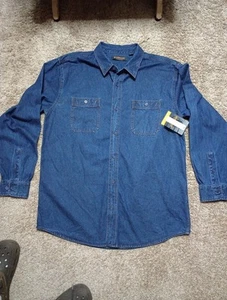 Ridgecut Denim Langarm Arbeitshemd Freizeit Western Dark Wash Herren XL Neu mit Etikett - Bild 1 von 15