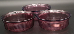 3 PIEZAS - CORNING PYREX VISIONS 1 PT. CAZUELA ACANALADA REDONDA ARÁNDANO C-16-B EE. UU. - Imagen 1 de 6