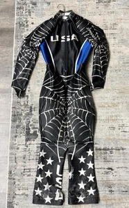 Spyder Padded Performance GS Ski Race Suit Kids USA Size 10/12 Black/Blue; Used - Picture 1 of 18