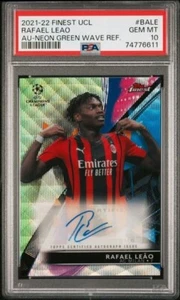 2021 Topps Finest Rafael Leao Green Wave Refractor Auto /99 PSA 10 GEM MINT - Picture 1 of 2