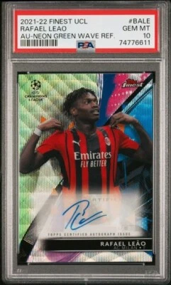 2021 Topps Finest Rafael Leao Green Wave Refractor Auto /99 PSA 10 GEM MINT - Image 1 of 2