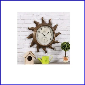 Aged Copper 19" Round Outdoor Clock with Temperature Display for Garden Style - Picture 1 of 9