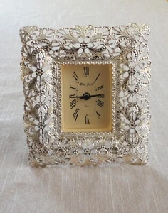Alte Jugendmarke Jugendstil geschnitztes Metall Blumen Rahmen Quarz Tischuhr AA - Bild 1 von 7