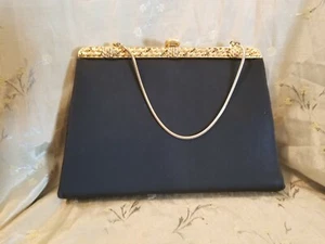Vintage "After Five" Abendtasche/Geldbörse mit schwarzem Schmuckstein Goldrahmen und Reparatur - Bild 1 von 9