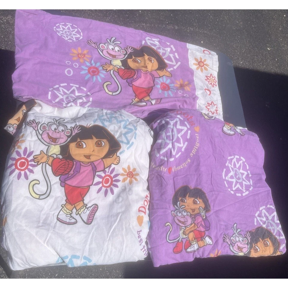 Juego de sábanas Nickelodeon Dora The Explorer funda de almohada plana completa franela de colección Foto 1 de 4