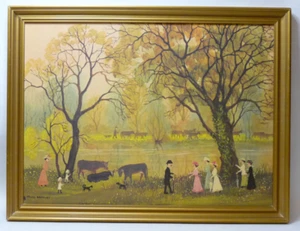 Helen Bradley Framed Print. Friday Walk By The River. 16:1/2" x 12:1/2". - Picture 1 of 8