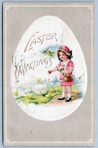 Postcard c1915 Cute Girl Feeding Chicks Duck C12 - Picture 1 of 2