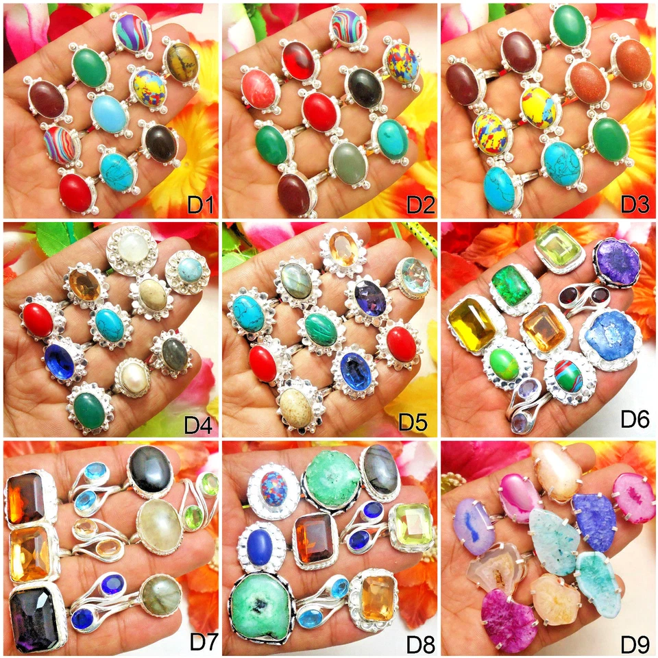 Lote de 10 piezas de anillos de piedra lunar ojo de tigre labradorita cuarzo solar mezcla de perlas piedras preciosas Foto 1 de 1