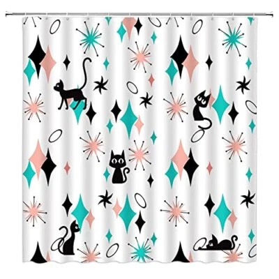 Cortina de ducha para gato moderna de mediados de siglo años 50 años 60 cortina de baño abstracta Foto 1 de 4