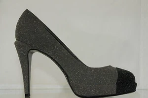 Neu Chanel Glitzer Grau Schwarz Plateau Cc Logo Pumps Schuhe 40 Abend - Bild 1 von 12