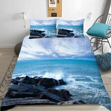 Stone And Blue Sea Water 3D Quilt Duvet Doona Cover Set Pillow case Print